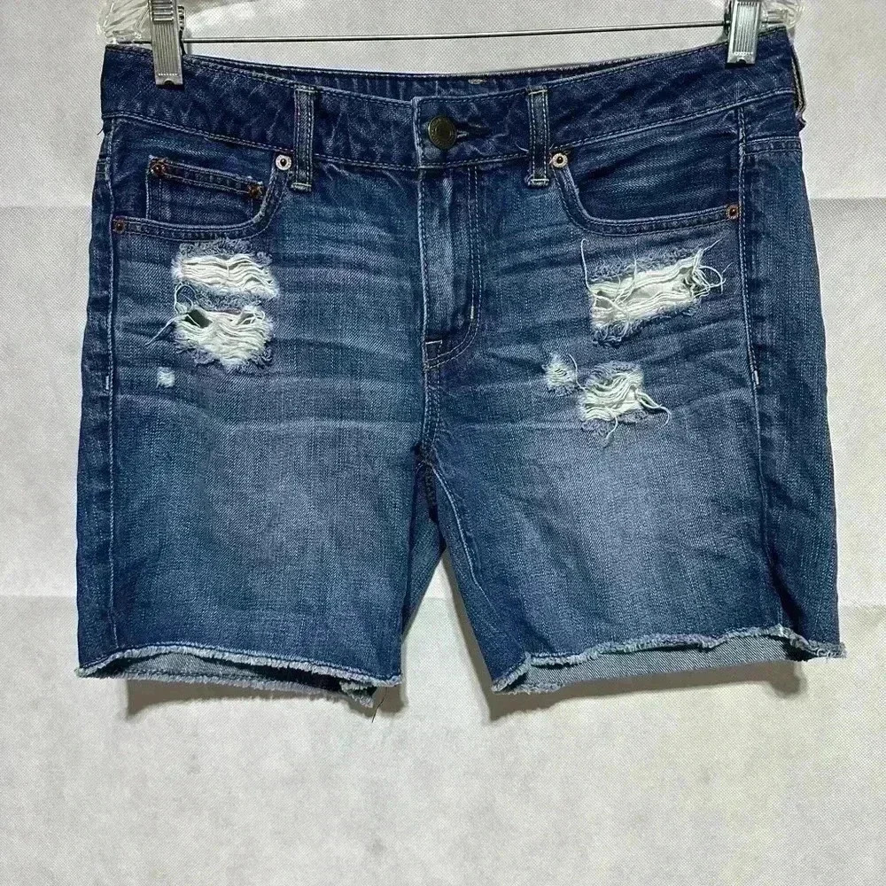 American Eagle Jean Shorts Women’s 14 Hi Rise Distressed Cut Off Denim 3953